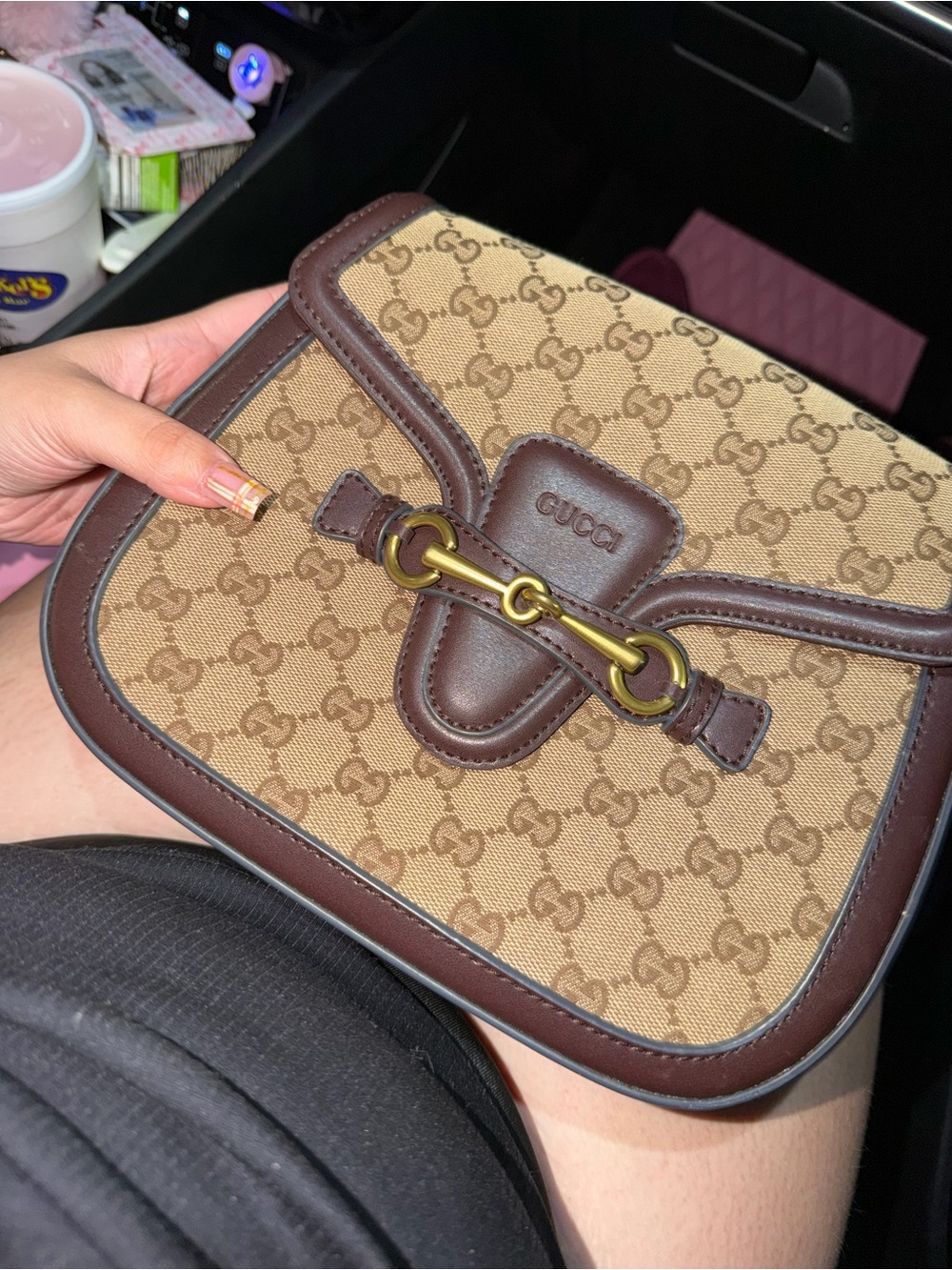 Gucci Beige GG Canvas Crossbody with Brown Leather & Gold Horsebit